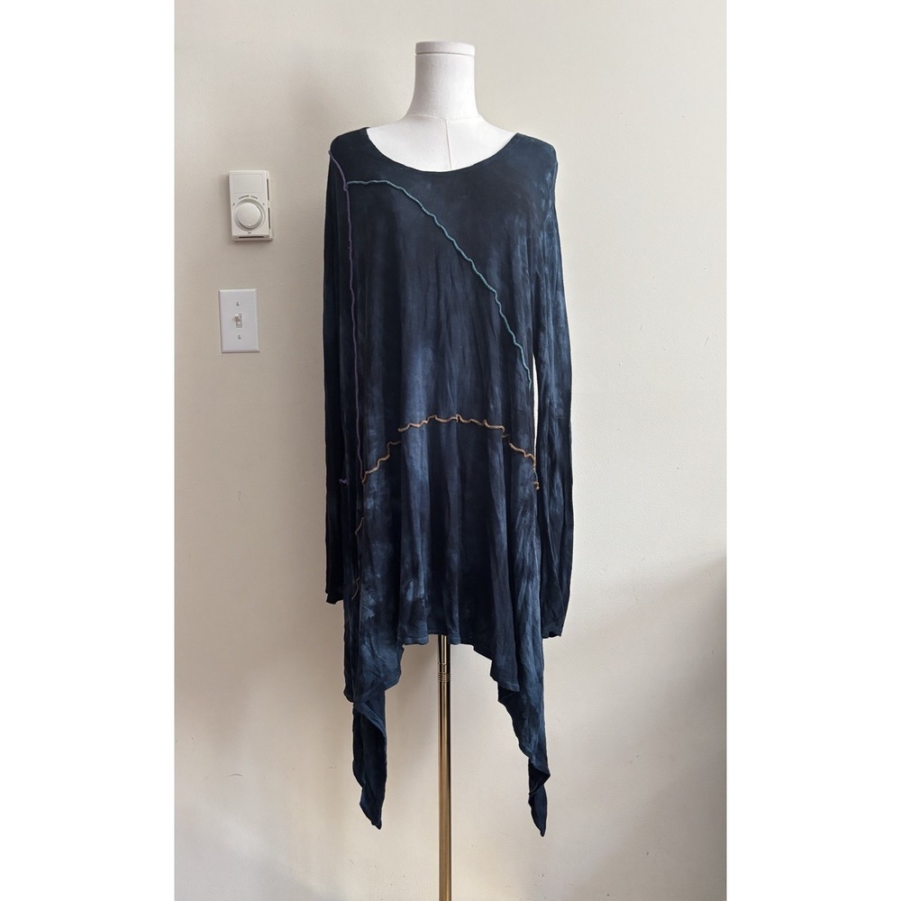 Steel Pony Top Womens Large XL Boho Hippie Tie Dye  Long Sleeve Asymmetrical Hem